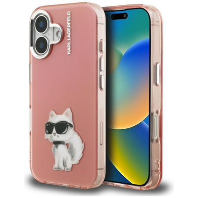Husa Karl Lagerfeld IML Aquarelle Choupette & Logo iPhone 16 - Roz
