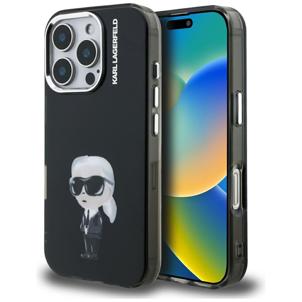 Husa Karl Lagerfeld IML Aquarelle Karl & Logo Magsafe pentru iPhone 16 Pro - Negru