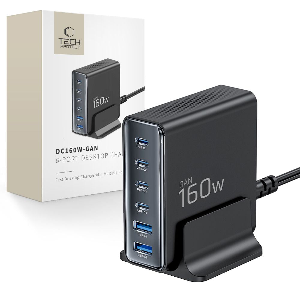 Incarcator priza Tech-protect Dc160w-gan 6-Port 160W - Negru