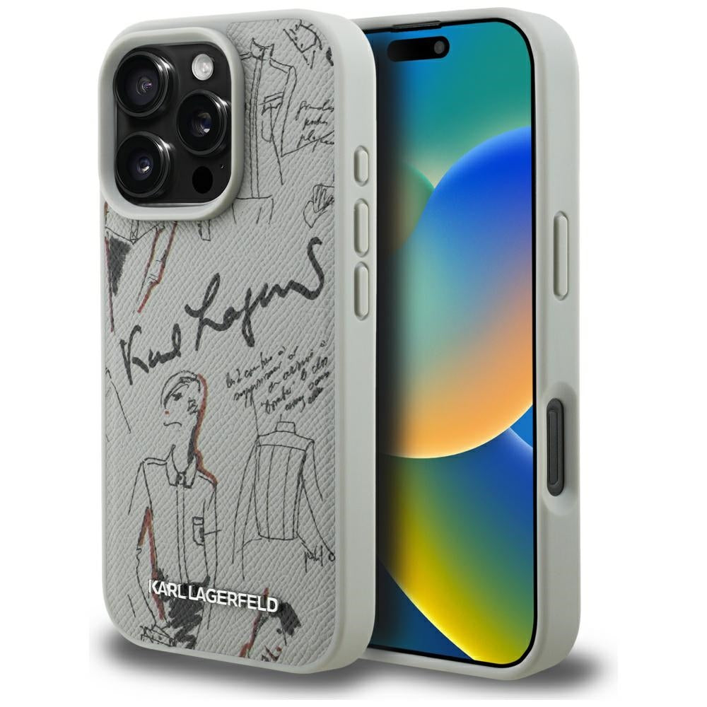 Husa Karl Lagerfeld Grained Pattern & Logo Magsafe pentru iPhone 16 Pro - Gri
