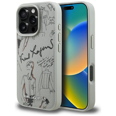 Husa Karl Lagerfeld Grained Pattern & Logo Magsafe pentru iPhone 16 Pro - Gri