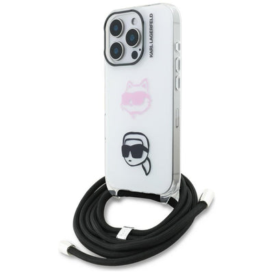 Husa Karl Lagerfeld IML Crossbody Karl&Choupette Head pentru iPhone 16 Pro - Alb
