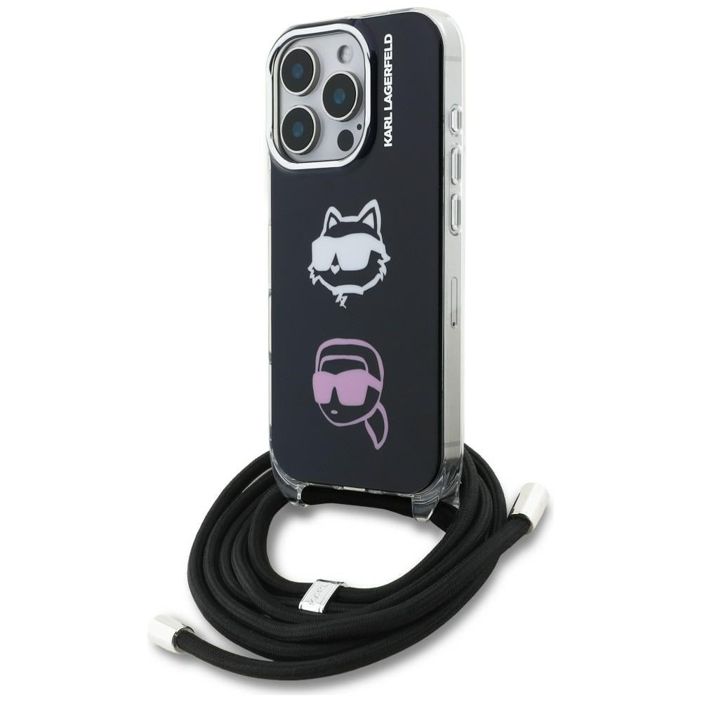 Husa Karl Lagerfeld IML Crossbody Karl&Choupette Head pentru iPhone 16 Pro - Negru