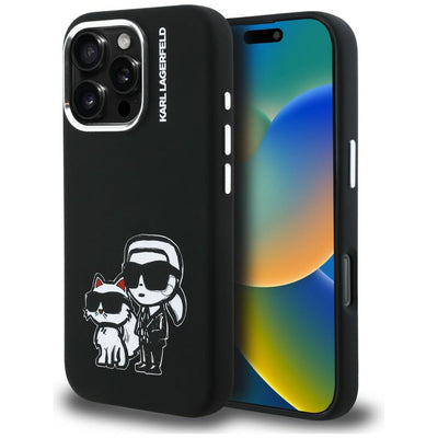 Husa Karl Lagerfeld Silicone Karl&Choupette Sketch Magsafe pentru iPhone 16 Pro - Negru