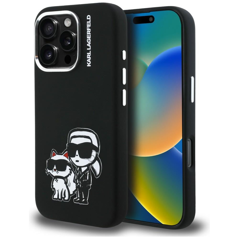 Husa Karl Lagerfeld Silicone Karl&Choupette Sketch Magsafe pentru iPhone 16 Pro Max - Negru