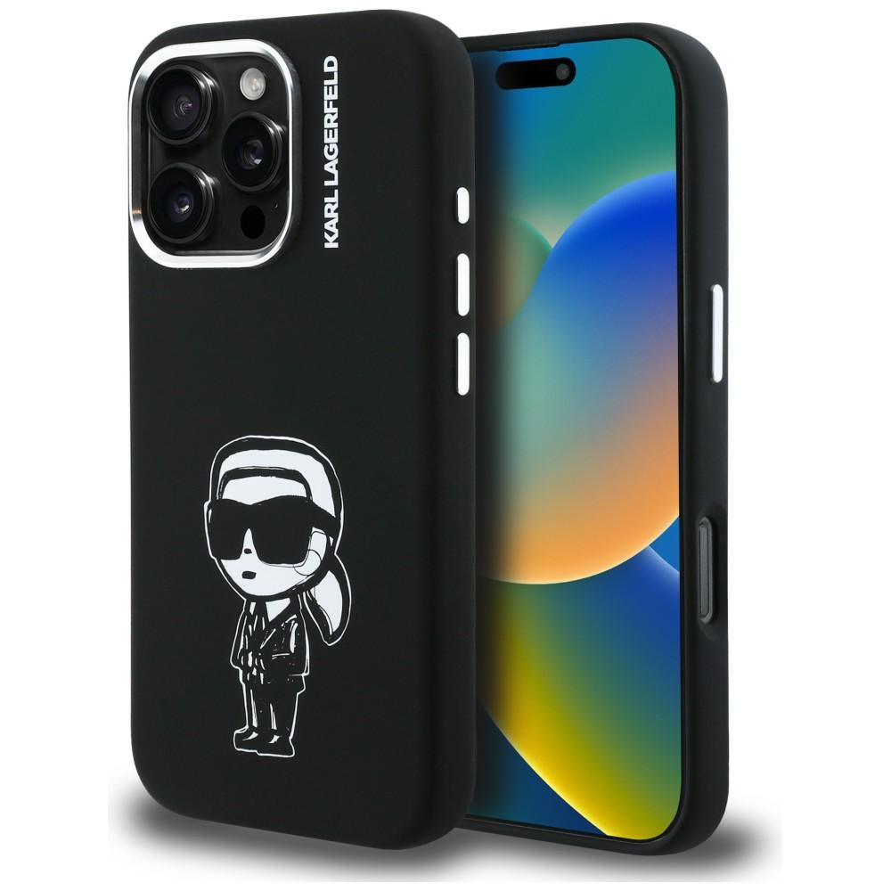 Husa Karl Lagerfeld Silicone Karl Sketch Magsafe pentru iPhone 16 Pro Max - Negru