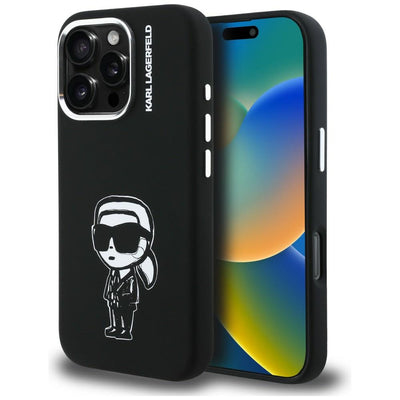 Husa Karl Lagerfeld Silicone Karl Sketch Magsafe pentru iPhone 16 Pro Max - Negru