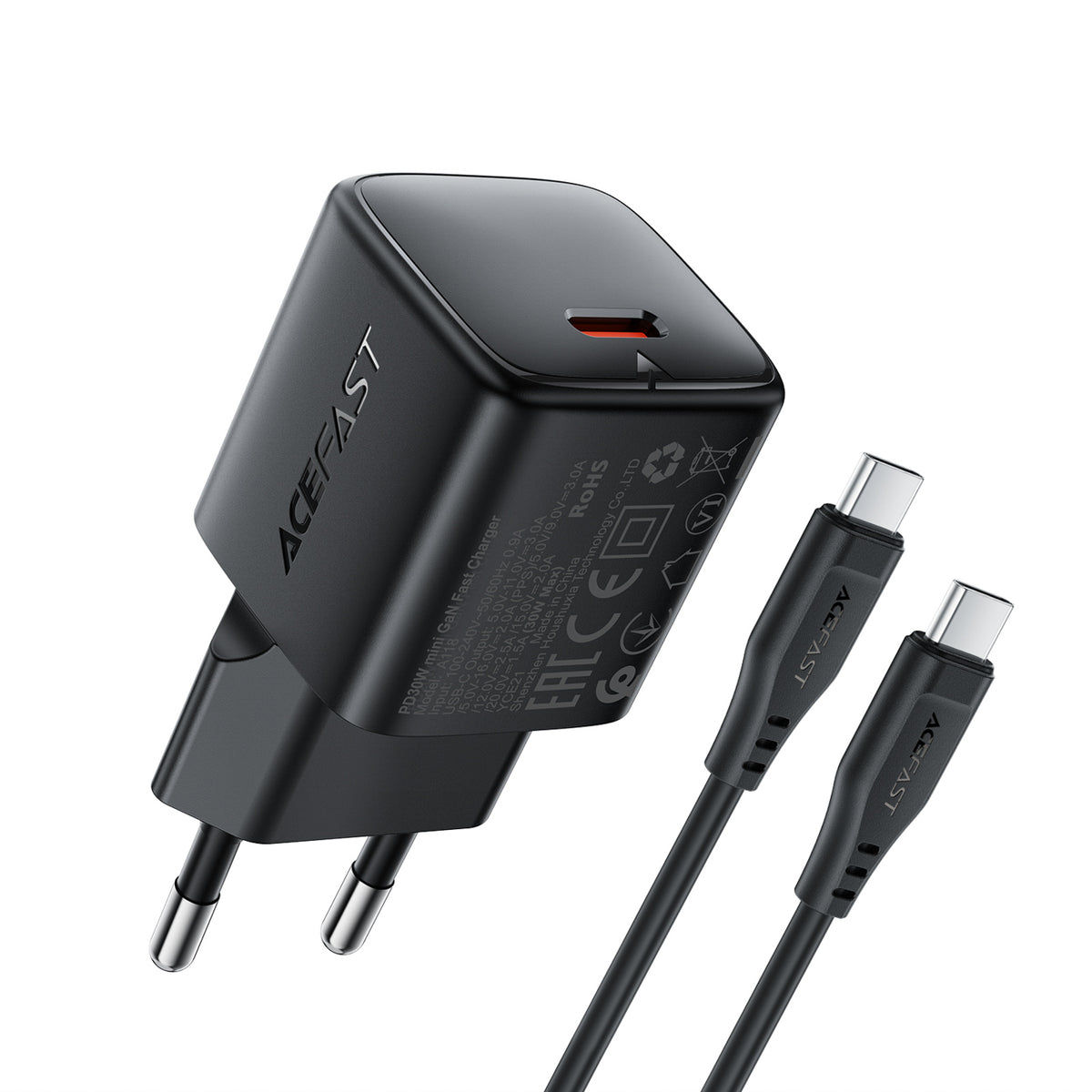 Cablu Acefast A118 30W Gan Usb-c Incarcator priza cu Usb-c - Usb-c 1.2m - Negru