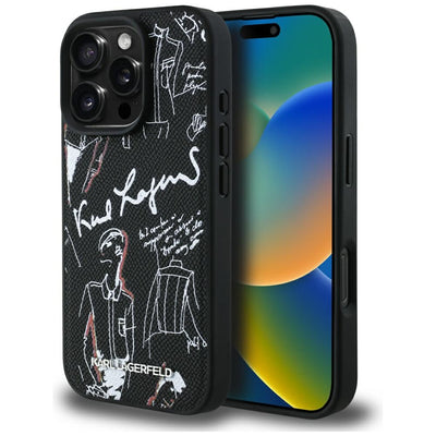 Husa Karl Lagerfeld Grained Pattern & Logo Magsafe pentru iPhone 16 Pro Max - Negru