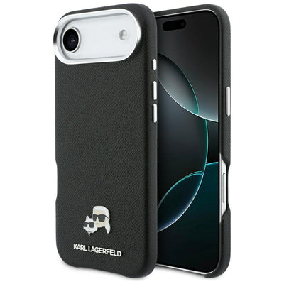 Husa Karl Lagerfeld Karl & Choupette Head Pins Saffiano Magsafe pentru iPhone Air - Negru