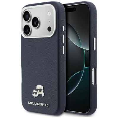 Husa Karl Lagerfeld Karl & Choupette Head Pins Saffiano Magsafe pentru iPhone 17 Pro Max - Albastru