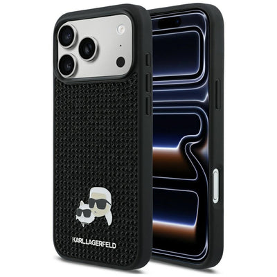 Husa Karl Lagerfeld Rhinestones Karl&Choupette Pin pentru iPhone 17 Pro Max - Negru