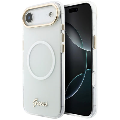 Husa Guess IML Gradient Script Metal Magsafe pentru iPhone Air - Alb