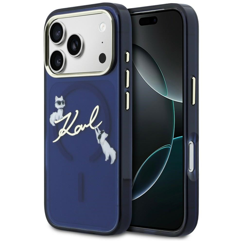 Husa Karl Lagerfeld IML Choupettes Karl Script Logo Magsafe pentru iPhone 17 Pro Max - Albastru