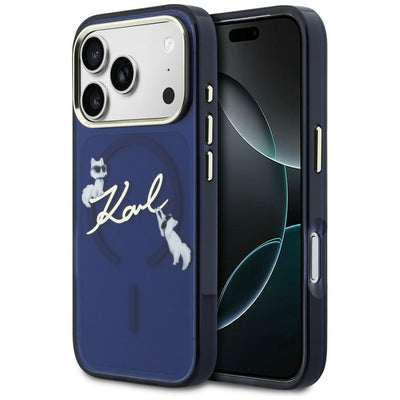 Husa Karl Lagerfeld IML Choupettes Karl Script Logo Magsafe pentru iPhone 17 Pro Max - Albastru
