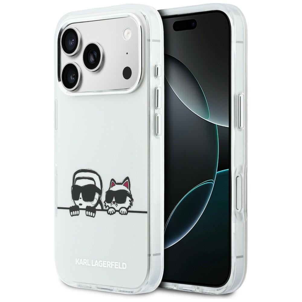 Husa Karl Lagerfeld IML Karl & Choupette Peekaboo Logo Magsafe pentru iPhone 17 Pro - Alb