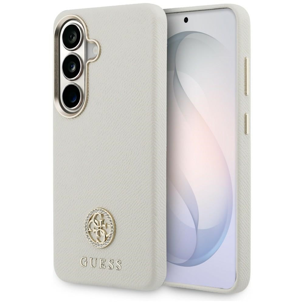 Husa Guess Rhinestone Round Logo Magsafe pentru Samsung Galaxy S26 Bej