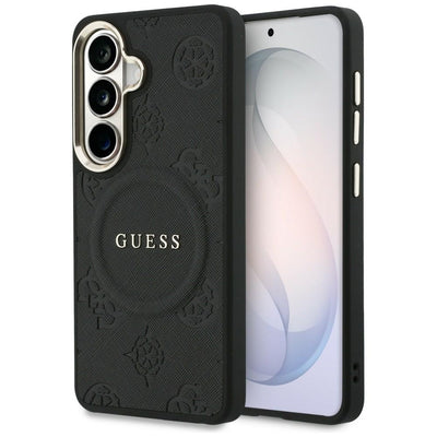 Husa Guess Saffiano Peony Embossed Ring Magsafe pentru Samsung Galaxy S26 Negru