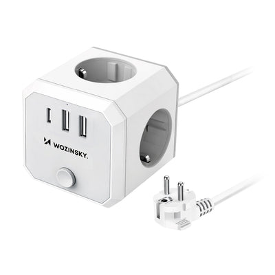 Cablu Wozinsky Power Cube 3x AC 2x Usb-a 1x Usb-c 4000 W cu 1.8 M - Alb