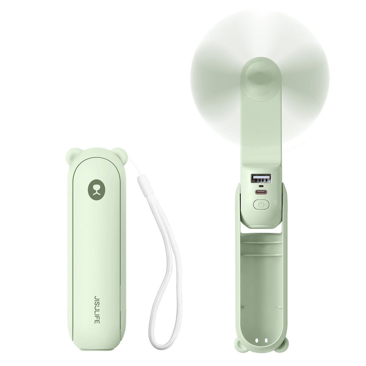 Acumulator extern Jisulife Handheld Fan Life8 Mini Portable USB Fan cu 2000mAh And Flashlight - Verde