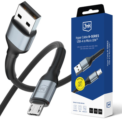 Cablu 3mk Hyper N-series Usb-a / Microusb 3m QC 3.0 5V/2A 10W - Negru