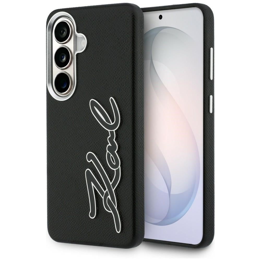 Husa Karl Lagerfeld Grained Signature Metal Resin Logo pentru Samsung Galaxy S26 Negru