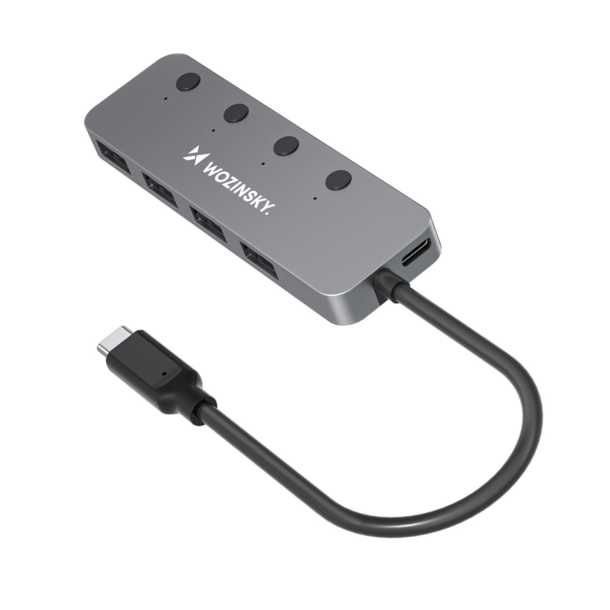 Cablu Wozinsky Whs080yss 4 X Usb-a 3.0 Aluminum Hub cu Individual Switches si 15 Cm Usb-c - Gri