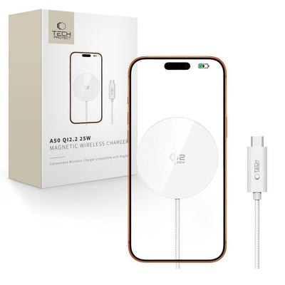 Incarcator wireless Tech-protect A50 Magsafe 25W Qi2.2 - Alb