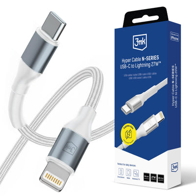 Cablu 3mk Hyper N-series Usb-c / Lightning 50cm PD 3.0 9V/3A 27W - Alb