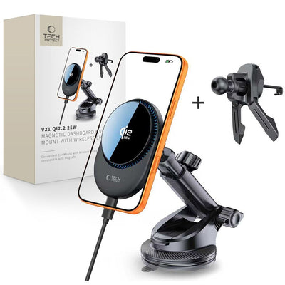 Suport auto Tech-protect V21 Magsafe cu 25W Qi2.2 Inductive Incarcator pentru Cockpit/Windshield/Air Vent - Negru