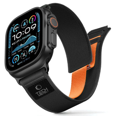 Curea Tech-protect Nylon Elite pentru Apple Watch 44 / 45 / 46 / 49 Mm - Negru & Portocaliu