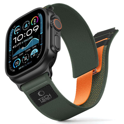 Curea Tech-protect Nylon Elite pentru Apple Watch 44/45/46/49 Mm - Verde/Portocaliu