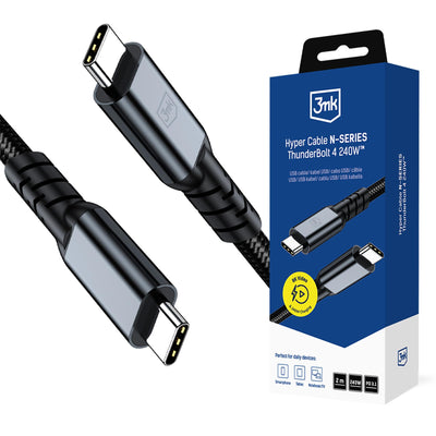 Cablu 3mk Hyper N-series Usb-c / Usb-c Thunderbolt 4 2m 48V / 5A 40Gb/S 240W 8K60Hz - Negru