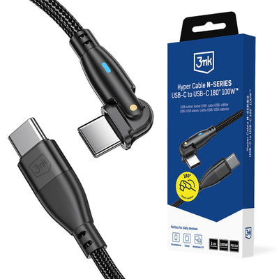Cablu 3mk Hyper N-series Usb-c / Usb-c 1m PD 3.0 QC 3.0 20V / 5A 100W - Negru