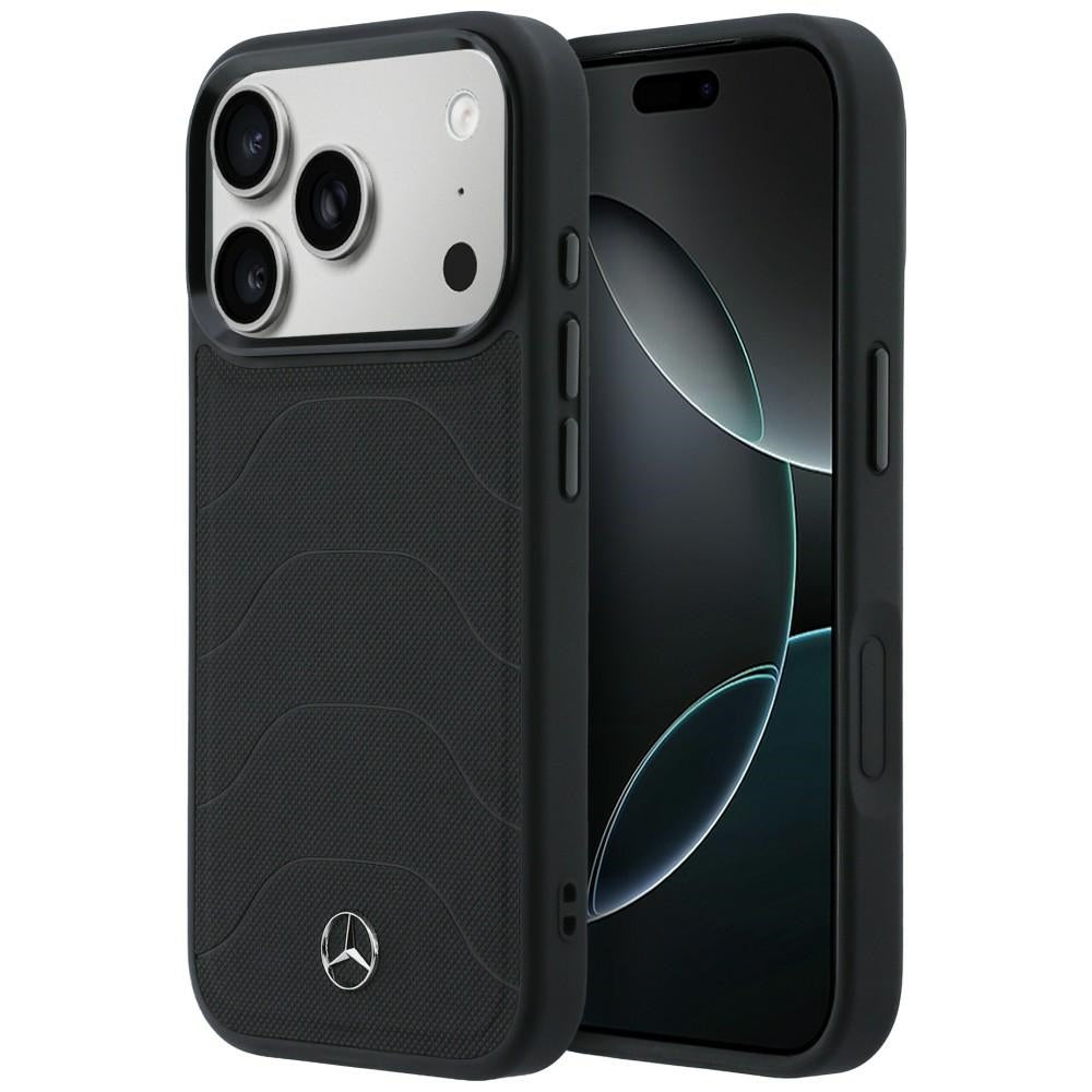 Husa Mercedes Leather Mesh cu Bow Line Magsafe Na iPhone 17 Pro - Negru