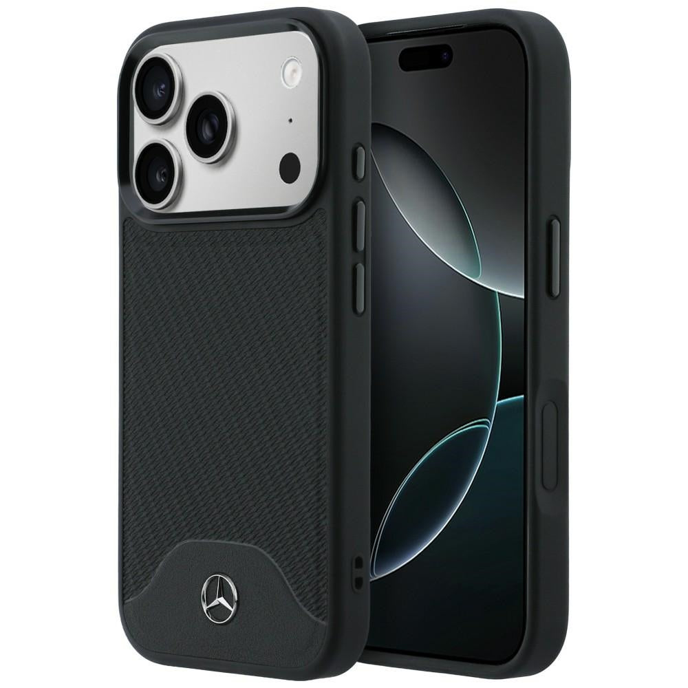 Husa Mercedes Leather Wood Effect And Curve Magsafe Na iPhone 17 Pro - Negru