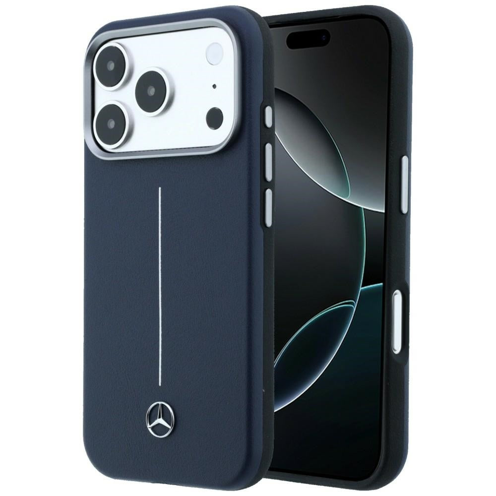 Husa Mercedes Leather Semi Wrap Iconic Line Magsafe pentru iPhone 17 Pro - Bleumarin