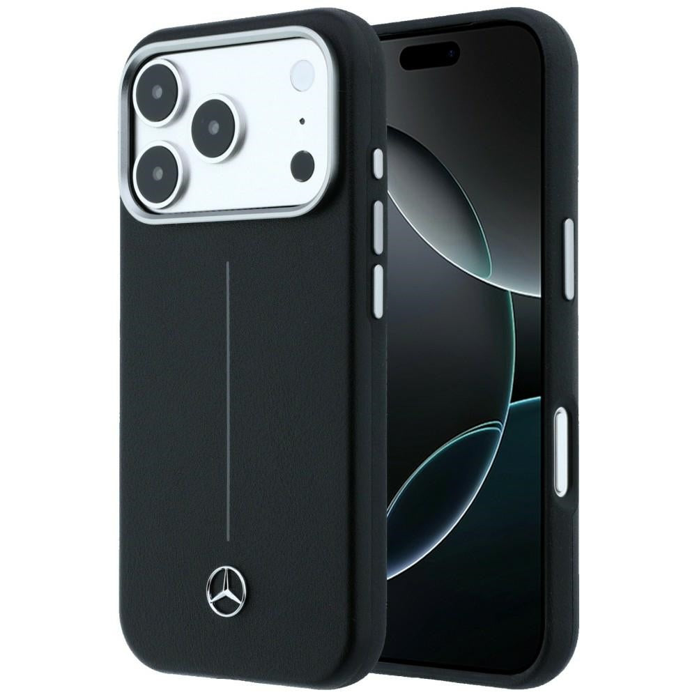 Husa Mercedes Leather Semi Wrap Iconic Line Magsafe pentru iPhone 17 Pro Max - Negru