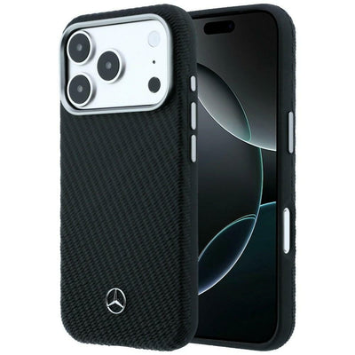 Husa Mercedes Leather Semi Wrap Wood Effect Magsafe pentru iPhone 17 Pro Max - Negru