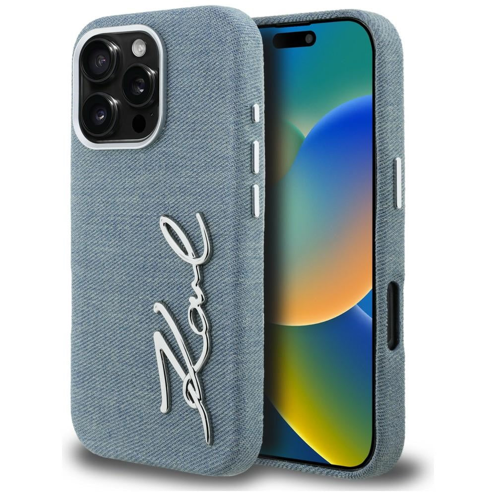 Husa Karl Lagerfeld FW Jeans Signature Logo iPhone 16 Pro Max - Albastru