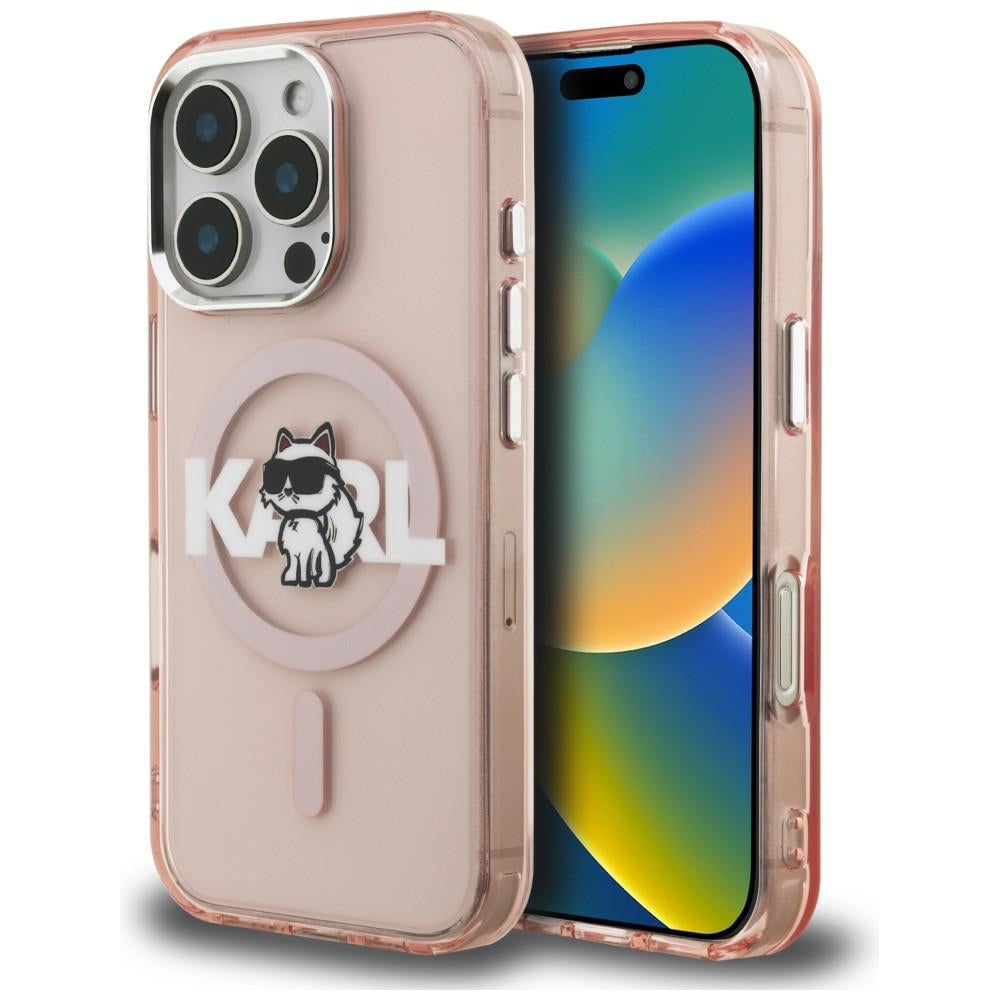 Husa Karl Lagerfeld IML Choupette Sketch Logo Magsafe pentru iPhone 16 Pro Max - Roz