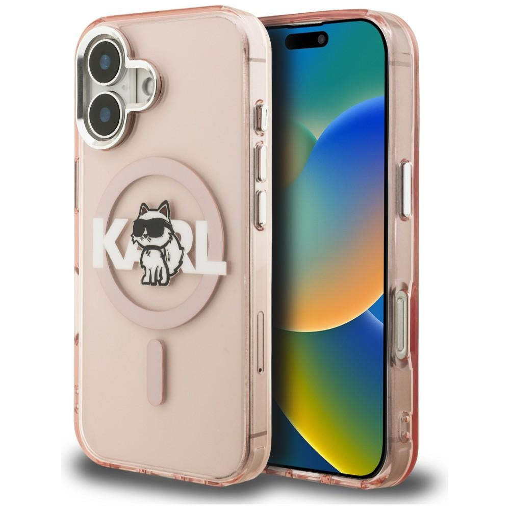 Husa Karl Lagerfeld IML Choupette Sketch Logo Magsafe iPhone 16 - Roz