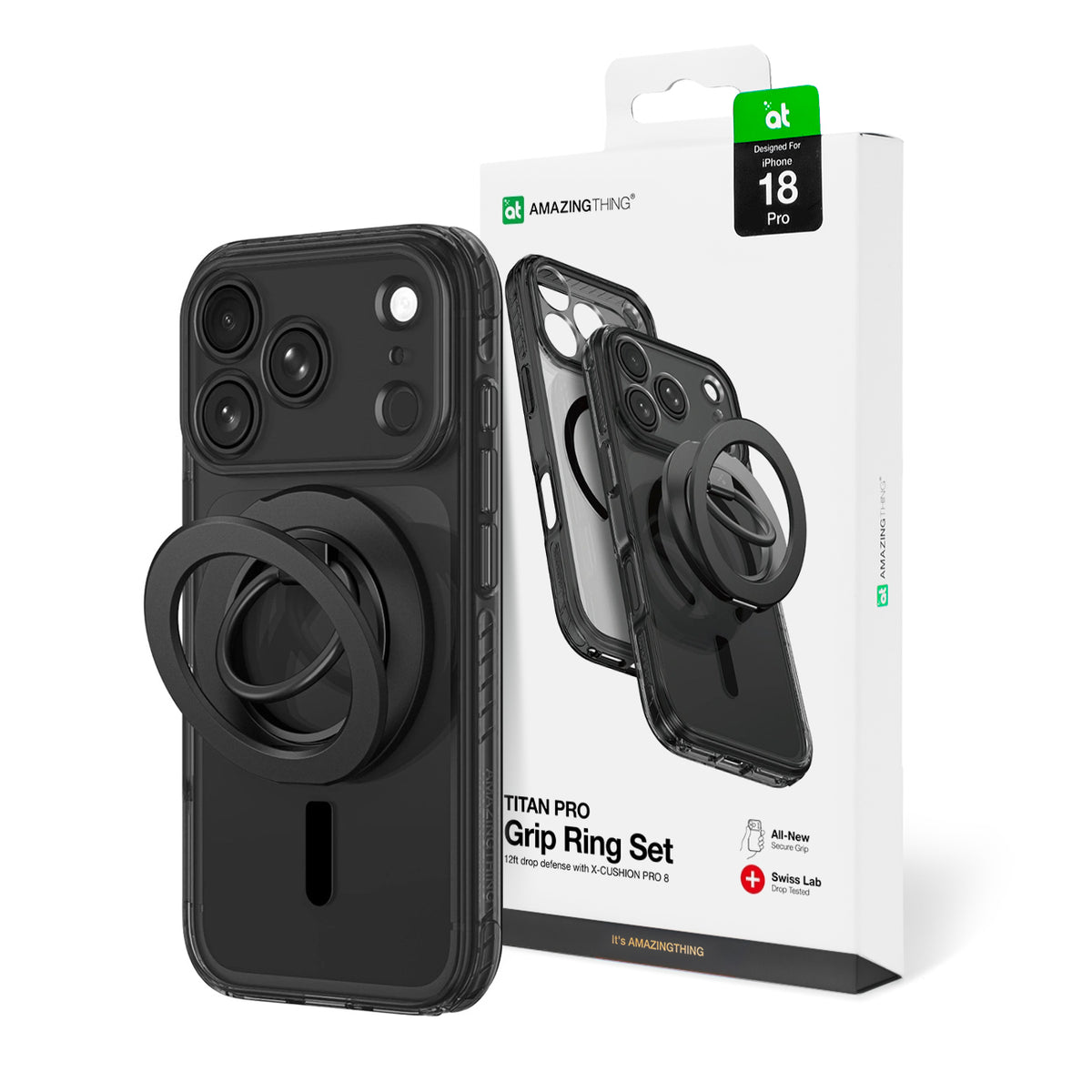 Husa Amazingthing Titan Pro lentila Ring Set pentru iPhone 18 Pro cu Camera si Magnetic Ring Compatible cu Magsafe - Neg