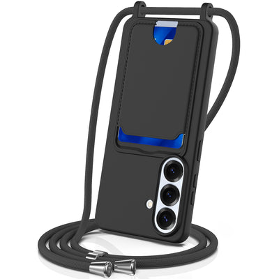 Husa Samsung Galaxy S26 TPU cu Card Suport And Crossbody Lanyard - Negru