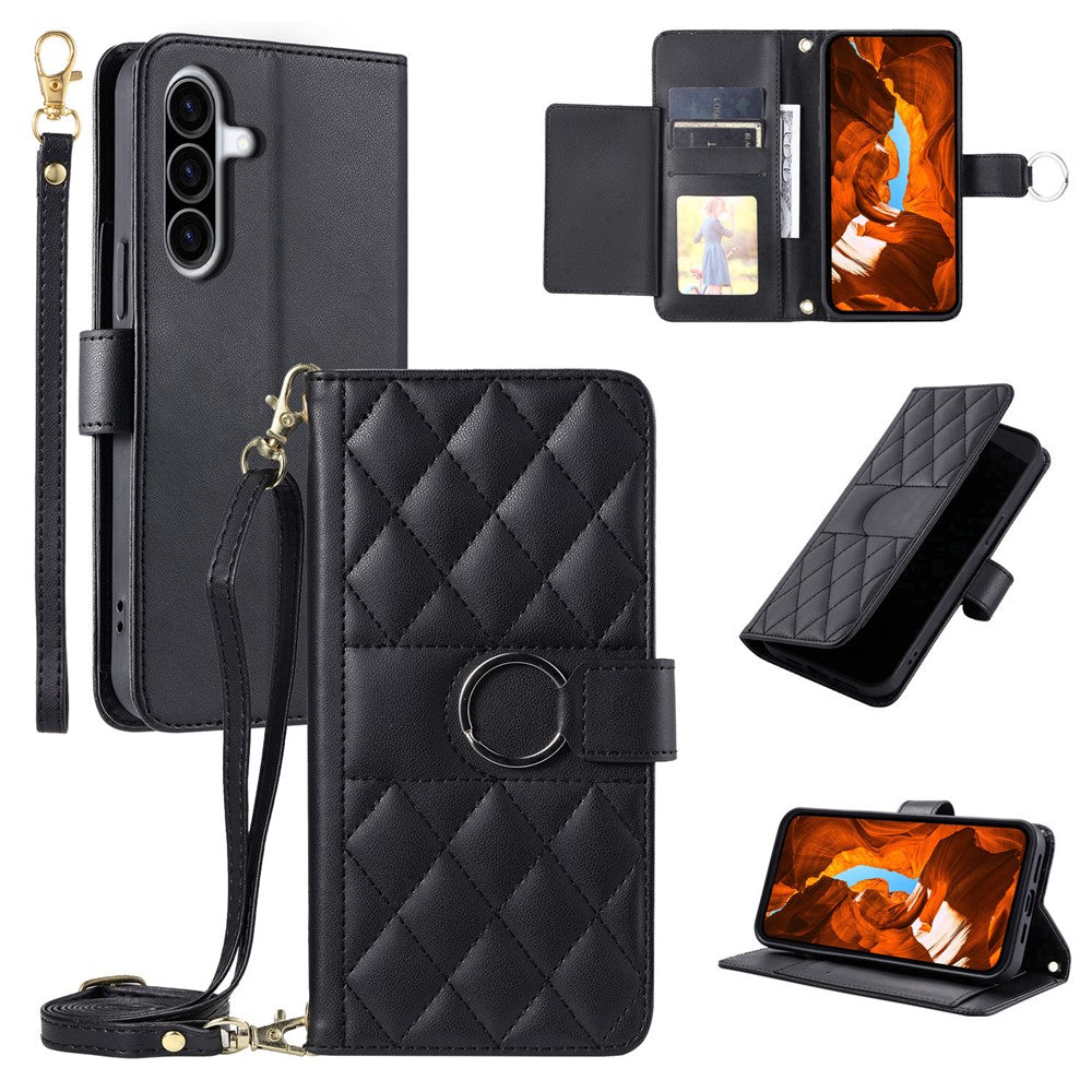 Husa Samsung Galaxy A37 5G piele portofel cu Stand si Shoulder Curea - Negru