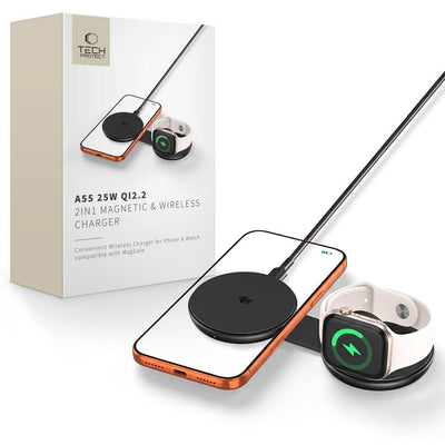 Cablu Tech-protect A55 2in1 Magsafe 25W Qi2.2 Incarcator wireless + Usb-c / Usb-c 100cm - Negru