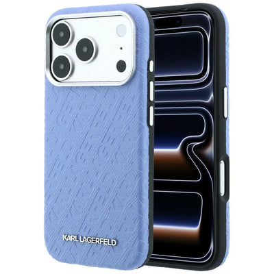 Husa Karl Lagerfeld Grained Allover Logo Metal Elongated Magsafe pentru iPhone 17 Pro / 18 Pro - Albastru