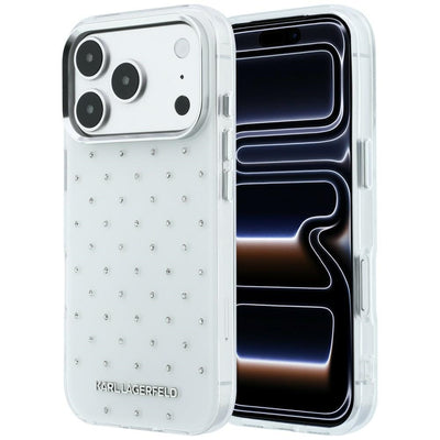 Husa Karl Lagerfeld IML Rhinestones Allover si Electroplated Logo pentru iPhone 17 Pro Max / 18 Pro Max - Alb