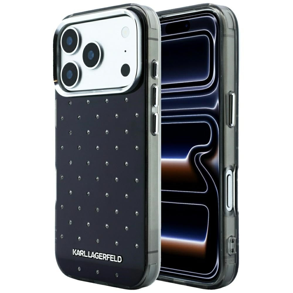 Husa Karl Lagerfeld IML Rhinestones Allover si Electroplated Logo pentru iPhone 17 Pro Max / 18 Pro Max - Negru