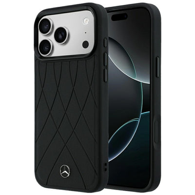 Husa Mercedes piele Crossed Lines Magsafe pentru iPhone 17 Pro Max / 18 Pro Max - Negru